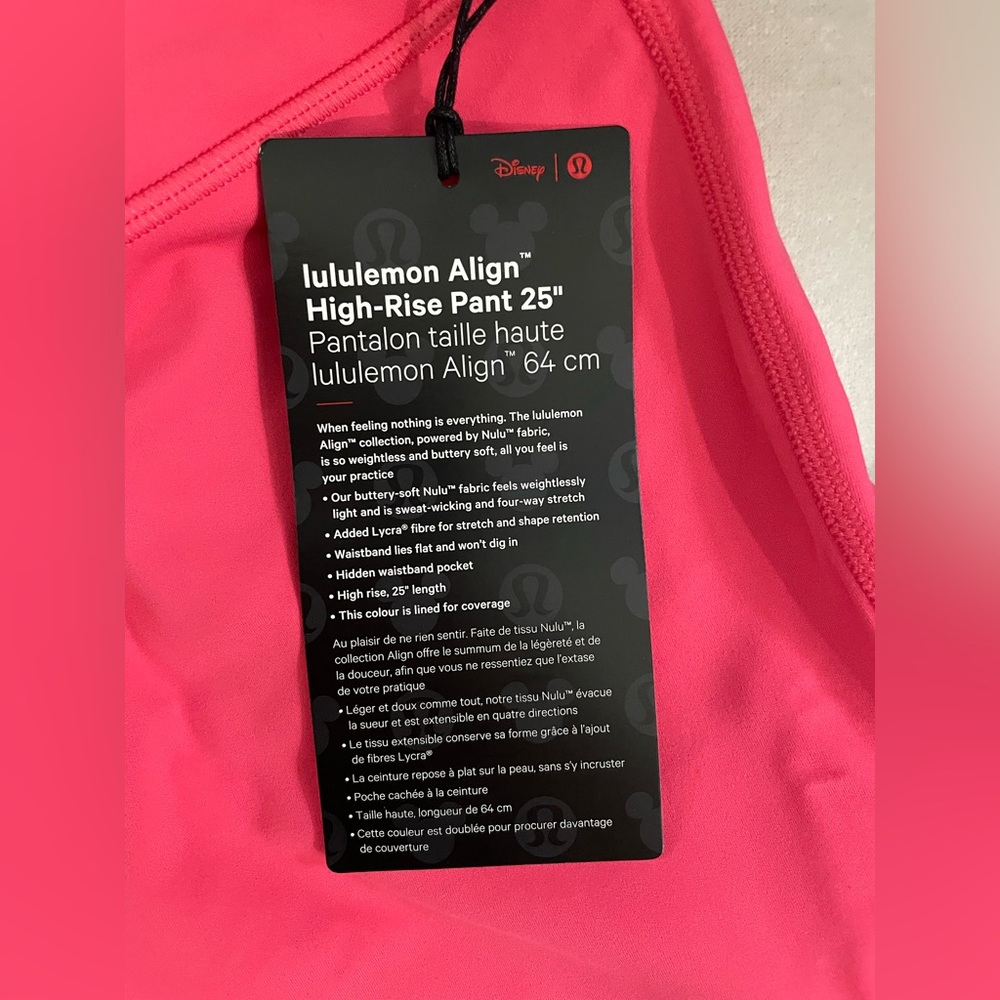 Lululemon Disney NWT Align High Rise Pants 25” Leggings Lip Gloss Pink Size 6 - Picture 13 of 15